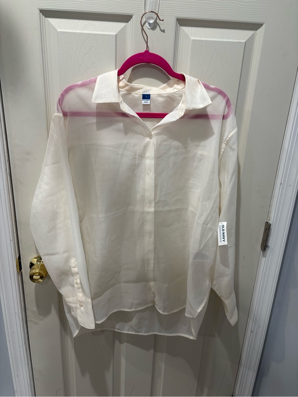 NWT Sheer Cream Button-Up Blouse - Old Navy